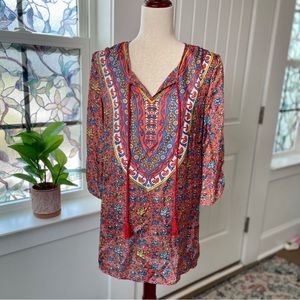 Roberta Roller Rabbit Silk Multicolor Floral Tie Front Tunic Blouse Size XS